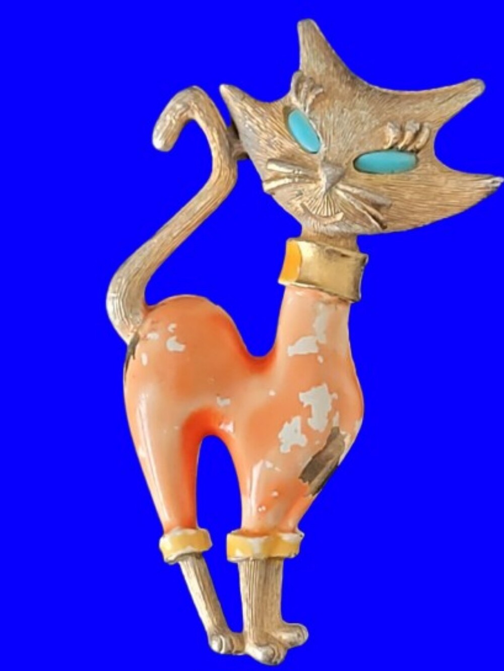 JJ CAT BROOCH, vintage enamel, Blue Eyes, Estate Jewelry  ᓚᘏᗢ